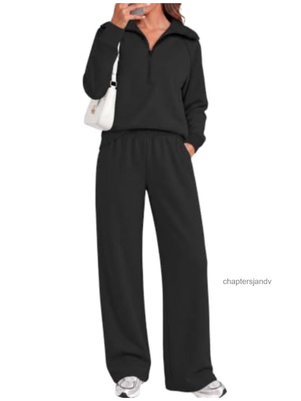 Two Piece Sweat Set Half Zip Stand Collar Sweatshirt Wide Leg Sweatpants Lounge